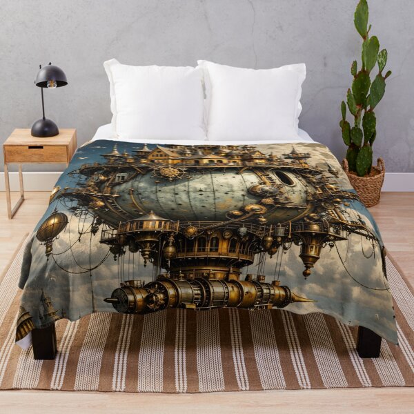 Item preview, Steampunk Flying Castle Airship – Moonlit Fantasy Sky City Print designed and sold by Kaleidoscope Print.