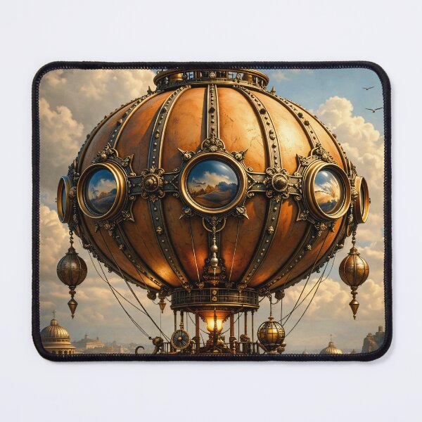 Item preview, Steampunk Hot Air Balloon Airship – Vintage Fantasy Flying Machine Print designed and sold by Kaleidoscope Print.