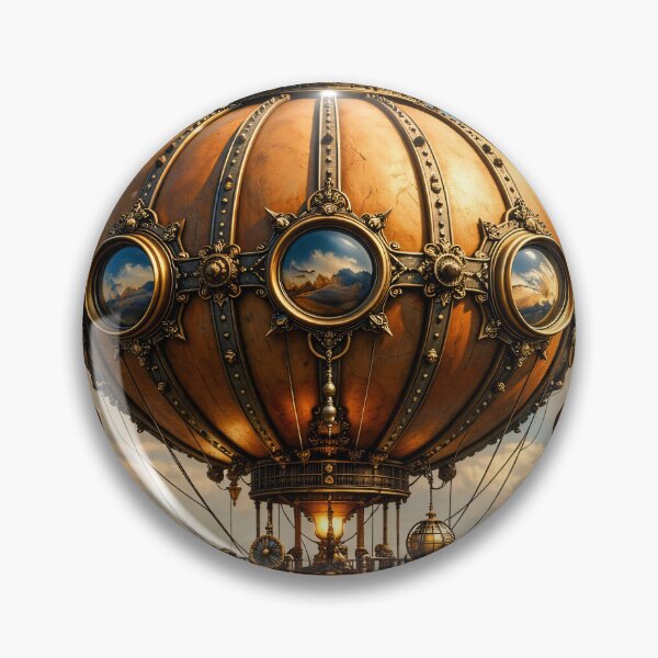 Item preview, Steampunk Hot Air Balloon Airship – Vintage Fantasy Flying Machine Print designed and sold by Kaleidoscope Print.