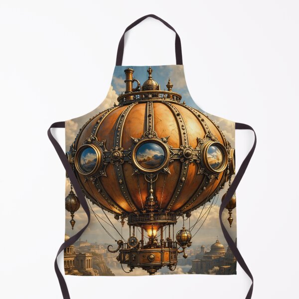 Item preview, Steampunk Hot Air Balloon Airship – Vintage Fantasy Flying Machine Print designed and sold by Kaleidoscope Print.