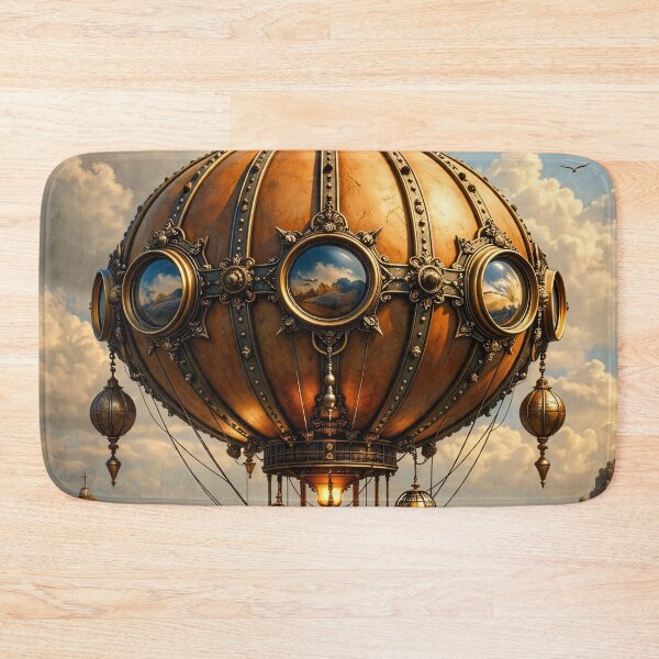 Item preview, Steampunk Hot Air Balloon Airship – Vintage Fantasy Flying Machine Print designed and sold by Kaleidoscope Print.