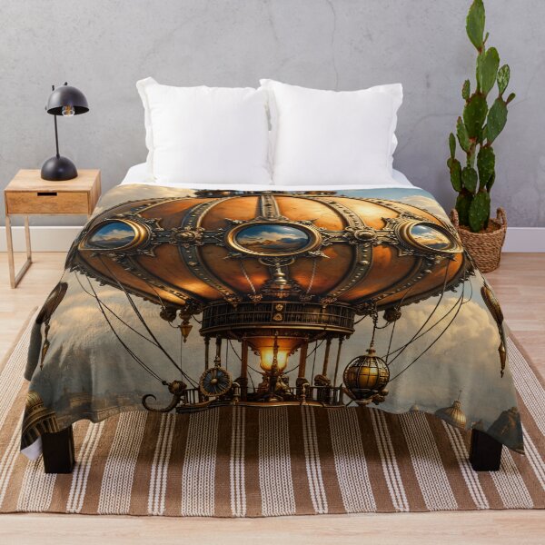 Item preview, Steampunk Hot Air Balloon Airship – Vintage Fantasy Flying Machine Print designed and sold by Kaleidoscope Print.