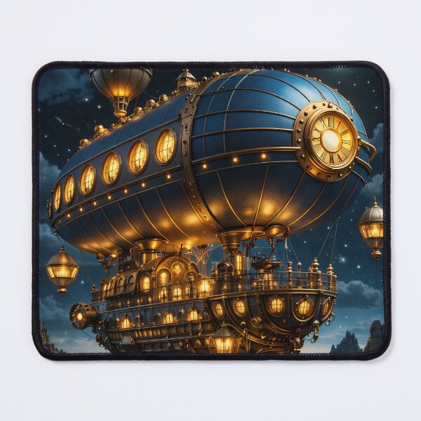 Item preview, Moonlit Steampunk Airship – Fantasy Clockwork Flying Ship Adventure Print designed and sold by Kaleidoscope Print.