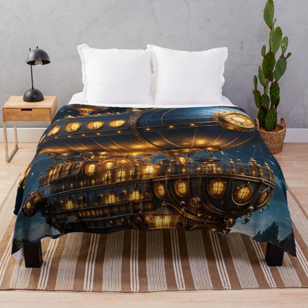 Item preview, Moonlit Steampunk Airship – Fantasy Clockwork Flying Ship Adventure Print designed and sold by Kaleidoscope Print.