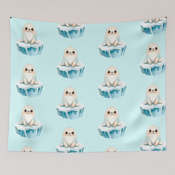 Item preview, Cute Kawaii Baby Seal on Ice Watercolor Illustration | Adorable Arctic Animal | Pastel Polar Sea Life Sticker designed and sold by PrintelloTH.