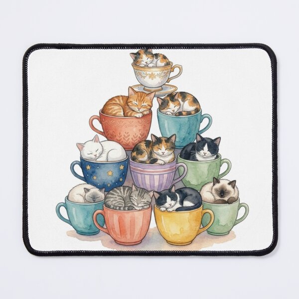 Item preview, Cozy Watercolor Kitten Teacup Stack Pyramid designed and sold by DreamyBrushArt.