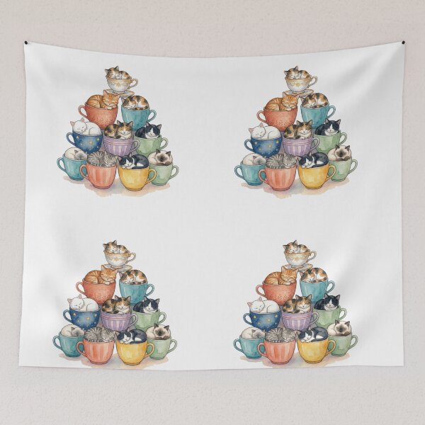 Item preview, Cozy Watercolor Kitten Teacup Stack Pyramid designed and sold by DreamyBrushArt.