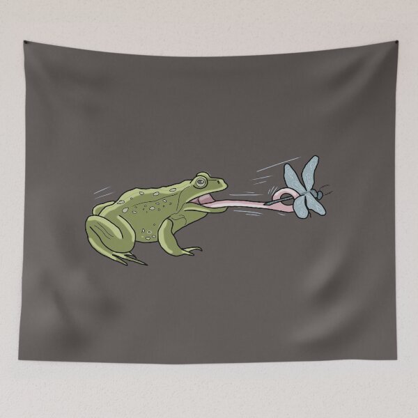 Item preview, Frog catching dragonfly cottagecore illustration designed and sold by LeshanArt.