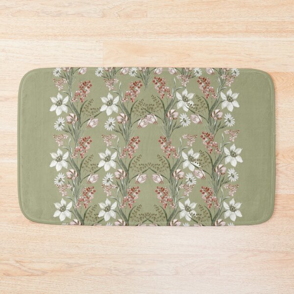Item preview, Sage Green Vintage Botanical Lily and Blush Tulip Pattern designed and sold by Jyoti-Quotes.