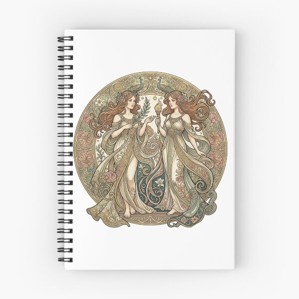 Item preview, Gemini Zodiac Art Nouveau Twins Celestial Mucha Style Illustration designed and sold by BeautifulVibe.