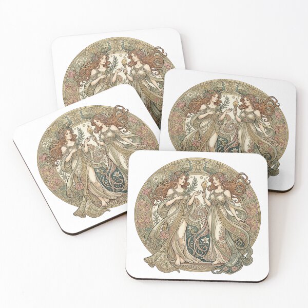 Item preview, Gemini Zodiac Art Nouveau Twins Celestial Mucha Style Illustration designed and sold by BeautifulVibe.