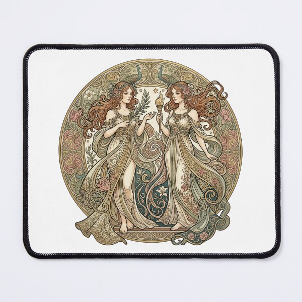 Item preview, Gemini Zodiac Art Nouveau Twins Celestial Mucha Style Illustration designed and sold by BeautifulVibe.