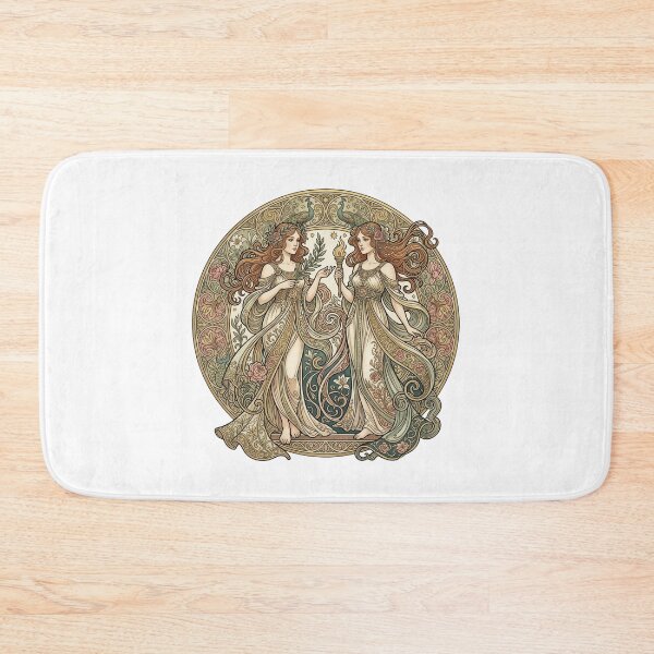Item preview, Gemini Zodiac Art Nouveau Twins Celestial Mucha Style Illustration designed and sold by BeautifulVibe.