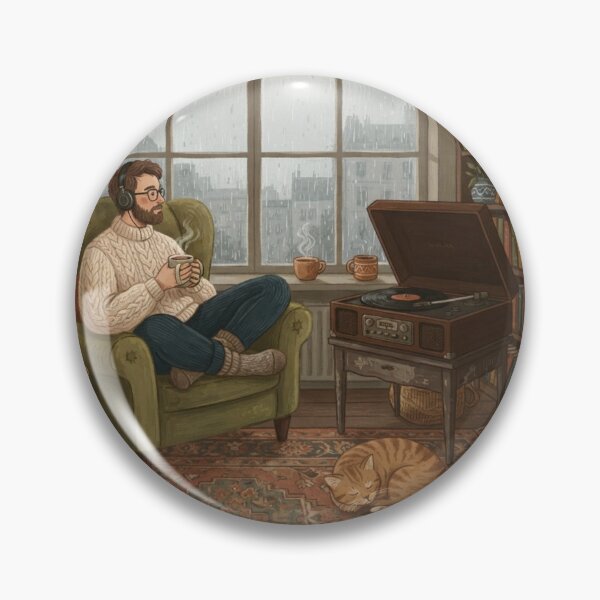 Item preview, Rainy Day Vinyl, Cozy Music Room Flat Illustration designed and sold by BlareBlare.