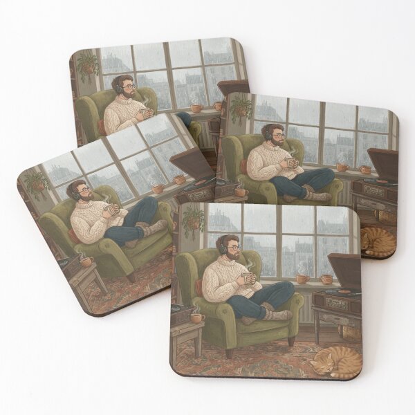 Item preview, Rainy Day Vinyl, Cozy Music Room Flat Illustration designed and sold by BlareBlare.