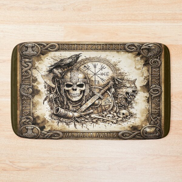 Item preview, Viking Skull with Raven & Wolf – Norse Ancient Symbols designed and sold by Alchemy Forge.