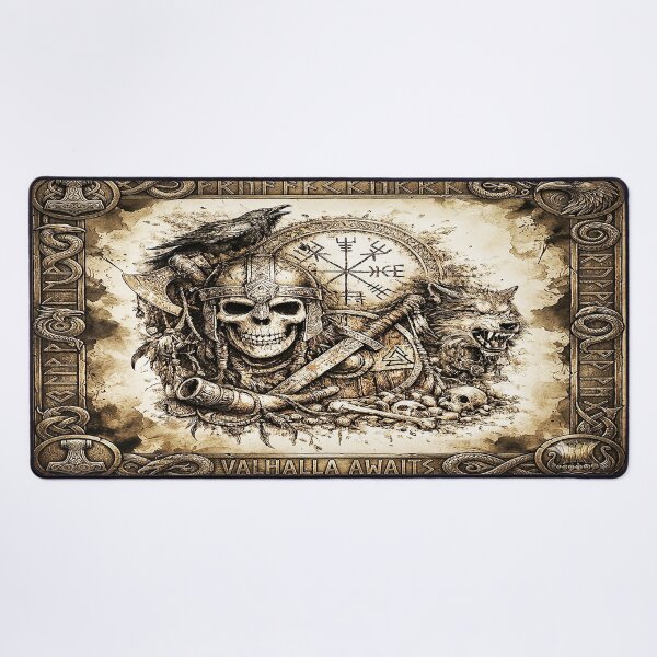 Item preview, Viking Skull with Raven & Wolf – Norse Ancient Symbols designed and sold by Alchemy Forge.