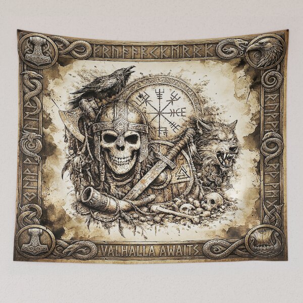 Item preview, Viking Skull with Raven & Wolf – Norse Ancient Symbols designed and sold by Alchemy Forge.
