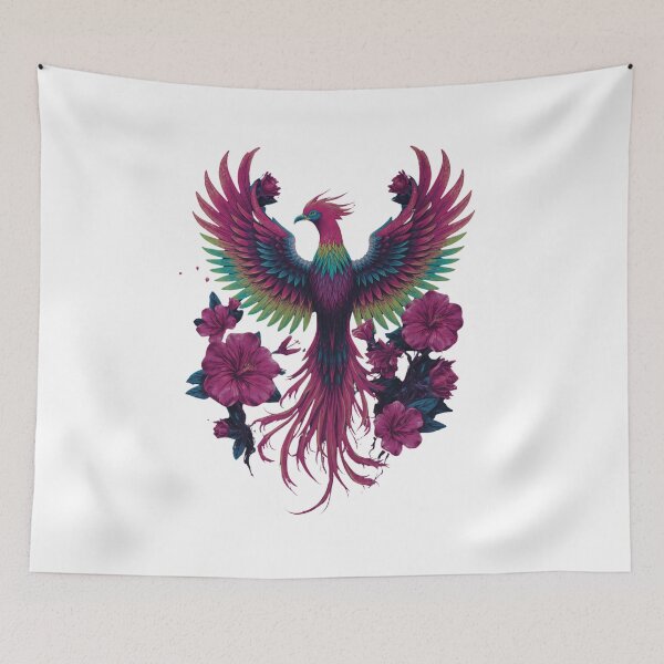 Item preview, Colorful Phoenix Bird with Floral Fantasy Art T-Shirt | Vibrant Mythical Firebird Illustration designed and sold by Wirath Shop.
