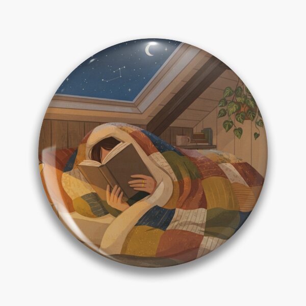 Item preview, Midnight Reading, Cozy Attic Bedroom Folk Art Print designed and sold by BlareBlare.