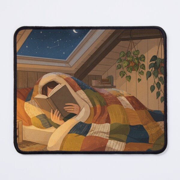 Item preview, Midnight Reading, Cozy Attic Bedroom Folk Art Print designed and sold by BlareBlare.
