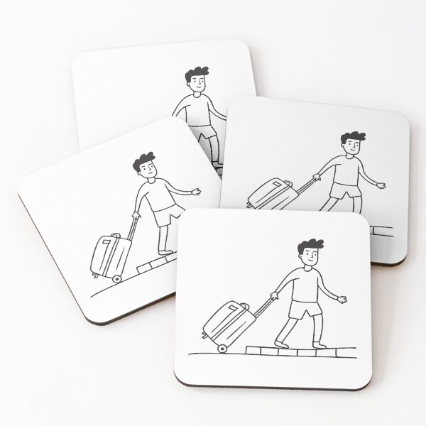 Item preview, A man rolling luggage up a slope by the hotel driveway designed and sold by rasagamastore.