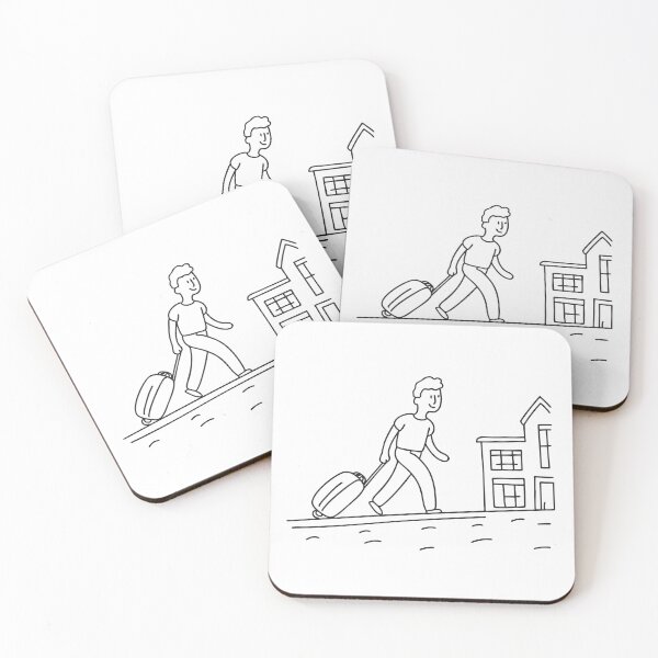Item preview, A man hauling a suitcase uphill toward a hotel entrance designed and sold by rasagamastore.
