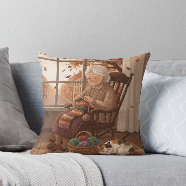 Item preview, Autumn Knitting, Nostalgic Cozy Window Folk Art designed and sold by BlareBlare.
