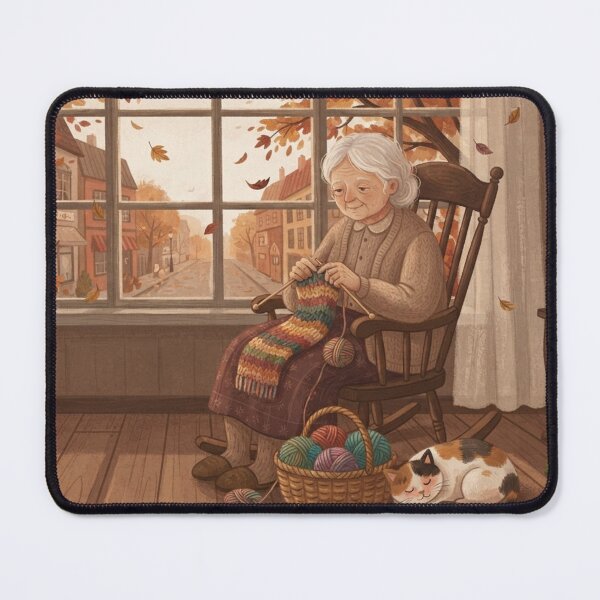 Item preview, Autumn Knitting, Nostalgic Cozy Window Folk Art designed and sold by BlareBlare.