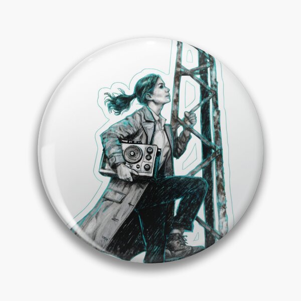 Item preview, Woman in trench coat climbing radio as PNG element designed and sold by Creative88Art.