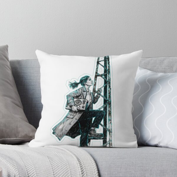 Item preview, Woman in trench coat climbing radio as PNG element designed and sold by Creative88Art.
