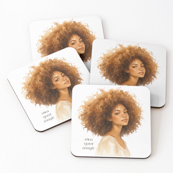 Item preview, Own Your Magic – Empowering Curly Hair Woman Portrait designed and sold by Tanayagya.