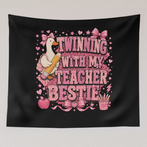 Item preview, Twinning With My Teacher Bestie Shirt, Matching Teacher Best Friend Tee, Pink Coquette Educator Shirt, Teacher Team Gift designed and sold by THREE LITTLE BEANS.