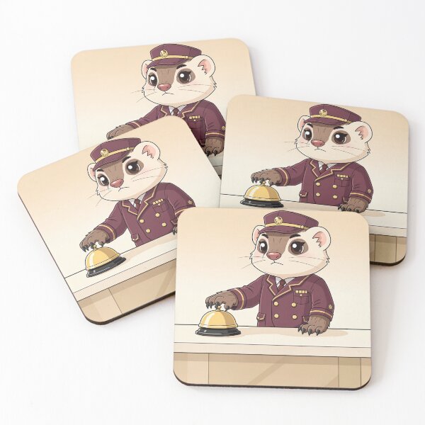 Item preview, Ferret Hotel Concierge Ringing the Bell Funny Art designed and sold by PictorialWhimsy.