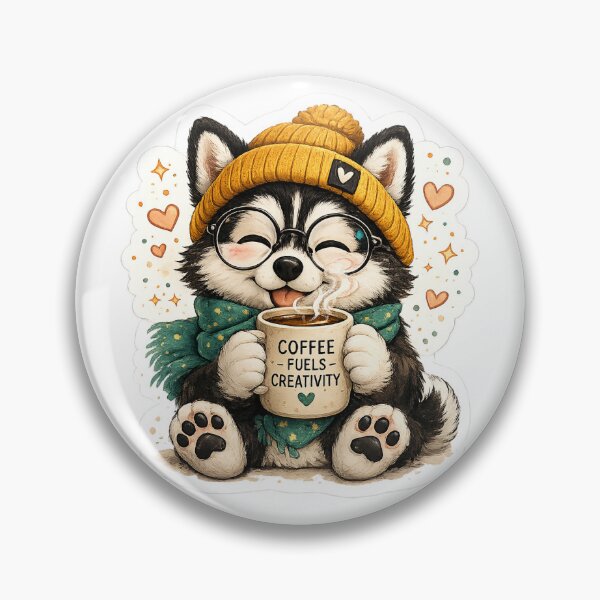Item preview, Coffee Fuels Creativity Cute Husky Sticker designed and sold by AuudiVasustudio.