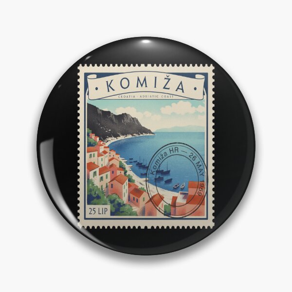 Item preview, Komiža Croatia Volcanic Cliffs Harbor Stamp Sticker designed and sold by stickercuffs.