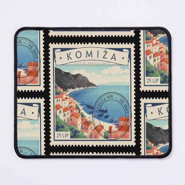 Item preview, Komiža Croatia Volcanic Cliffs Harbor Stamp Sticker designed and sold by stickercuffs.
