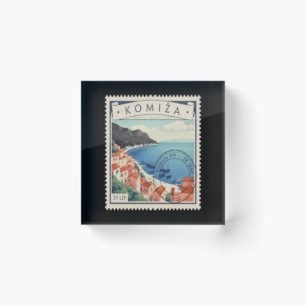 Item preview, Komiža Croatia Volcanic Cliffs Harbor Stamp Sticker designed and sold by stickercuffs.