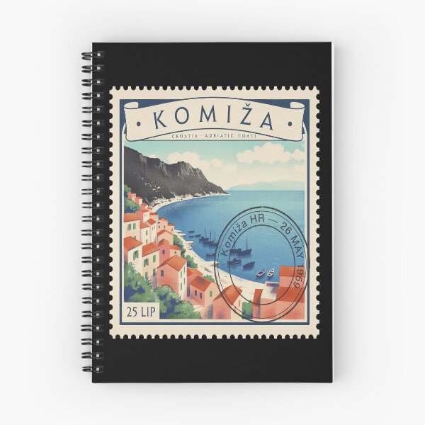 Item preview, Komiža Croatia Volcanic Cliffs Harbor Stamp Sticker designed and sold by stickercuffs.
