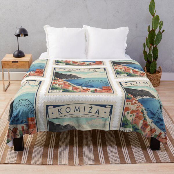 Item preview, Komiža Croatia Volcanic Cliffs Harbor Stamp Sticker designed and sold by stickercuffs.