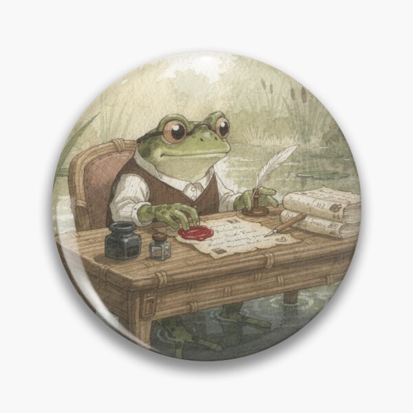 Item preview, Frog Notary Stamping a Lily-Pad Deed Cottagecore Art designed and sold by PictorialWhimsy.