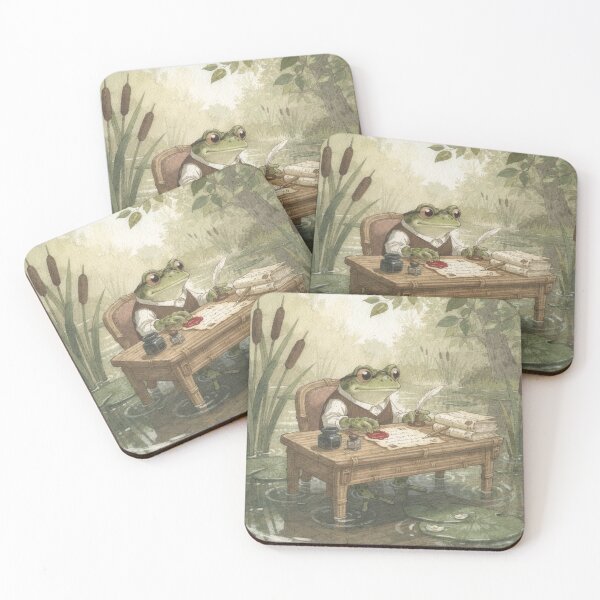Item preview, Frog Notary Stamping a Lily-Pad Deed Cottagecore Art designed and sold by PictorialWhimsy.