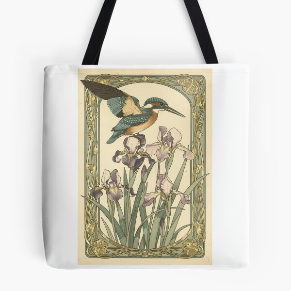Item preview, Art Nouveau Kingfisher Above Iris Blooms in Gold designed and sold by PictorialWhimsy.