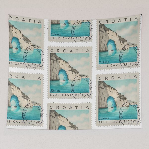 Item preview, Blue Cave Croatia Biševo Limestone Grotto Stamp Sticker designed and sold by stickercuffs.