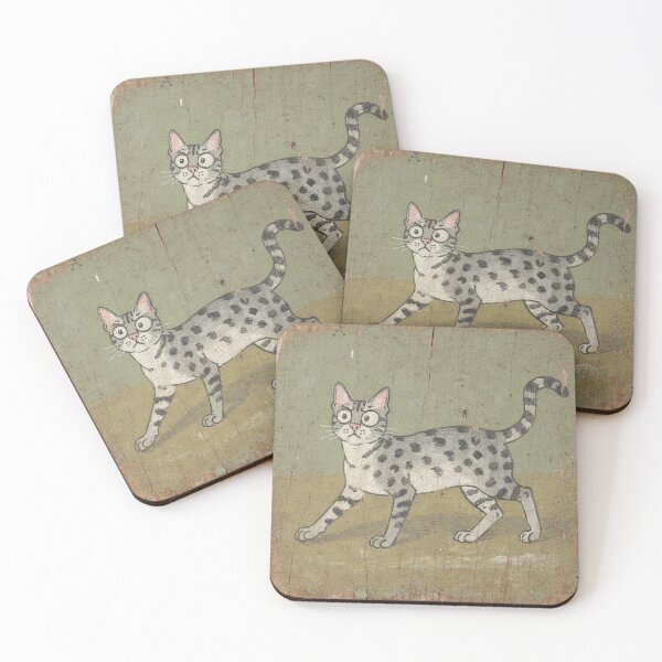 Item preview, Wide-Eyed Egyptian Mau Startled by the Doorbell Folk Art designed and sold by PictorialWhimsy.