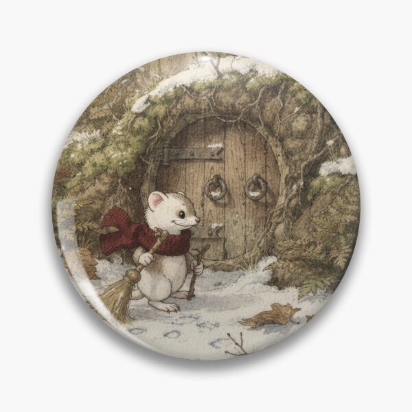 Item preview, Stoat Folk Sweeping Fresh Snow From the Doorstep Storybook Art designed and sold by PictorialWhimsy.