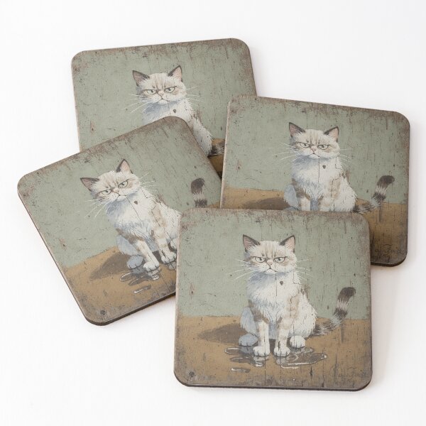 Item preview, Offended Snowshoe Cat With Four Wet Paws Folk Art designed and sold by PictorialWhimsy.
