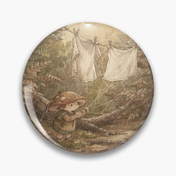 Item preview, Toadstool Sprite Hanging Laundry Between Two Ferns Storybook Art designed and sold by PictorialWhimsy.