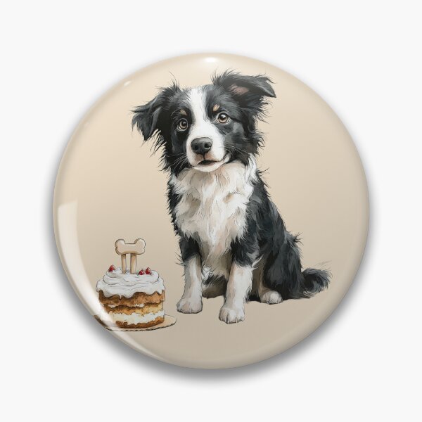Item preview, Cute Border Collie with Birthday Cake and Bone Topper designed and sold by Erika Kaisersot.