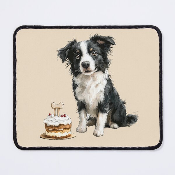 Item preview, Cute Border Collie with Birthday Cake and Bone Topper designed and sold by Erika Kaisersot.